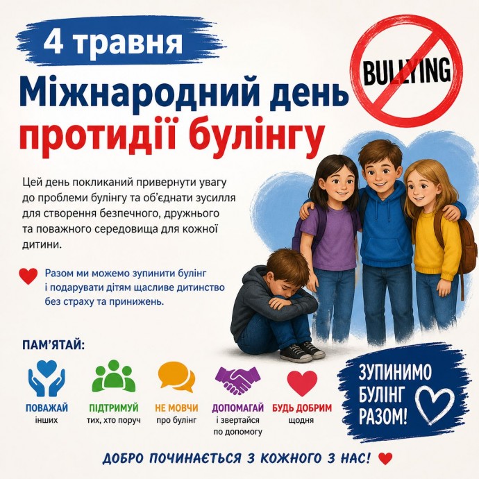 4 травня &mdash; Міжнародний день протидії булінгу
